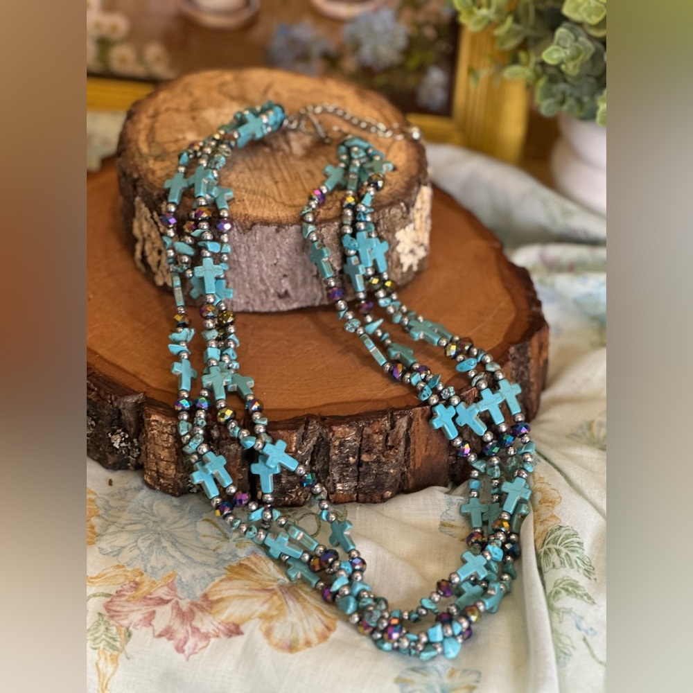 4-strand faux turquoise necklace